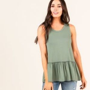 (4 for $20)NWT Relaxed Ruffle Tank, A&D, Dark Sage